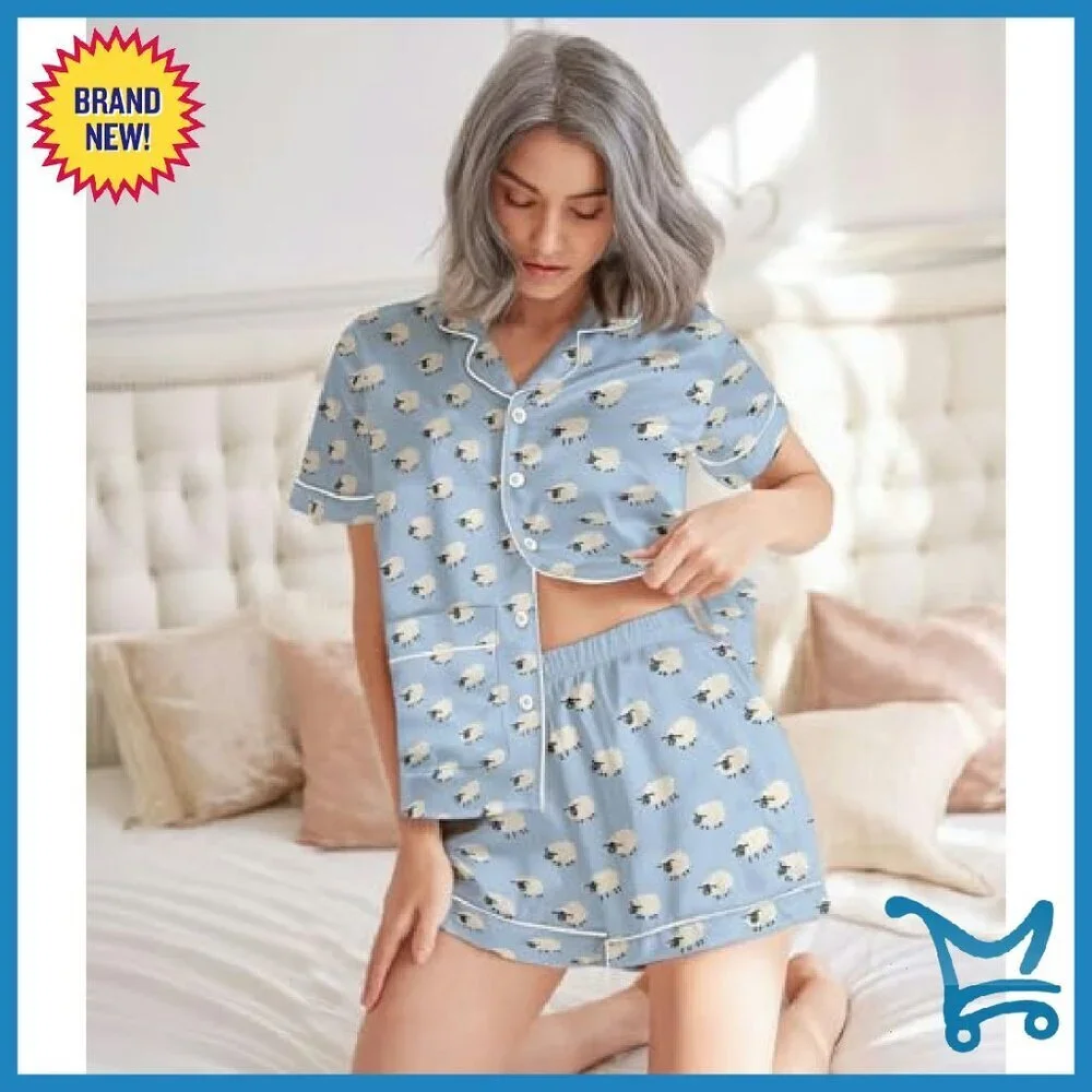 Women's Silk Satin Pajama Set Short Sleeve Button Down 2 Piece PJs Cozy